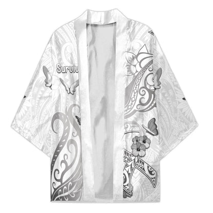 Personalised Brain Cancer Support Kimono Ribbon Polynesian Pattern