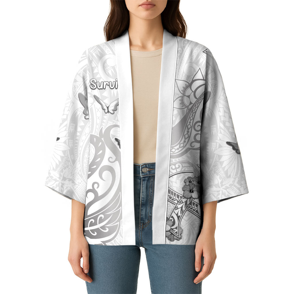 Personalised Brain Cancer Support Kimono Ribbon Polynesian Pattern