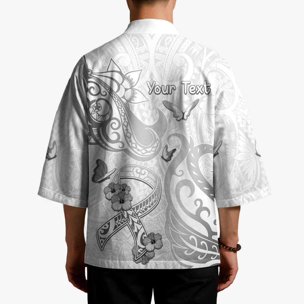 Personalised Brain Cancer Support Kimono Ribbon Polynesian Pattern