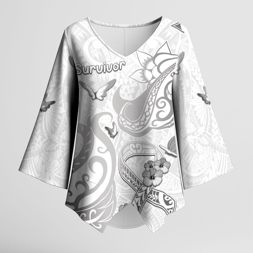 Personalised Brain Cancer Support Kimono Sleeve Blouse Ribbon Polynesian Pattern