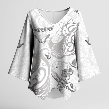 Personalised Brain Cancer Support Kimono Sleeve Blouse Ribbon Polynesian Pattern