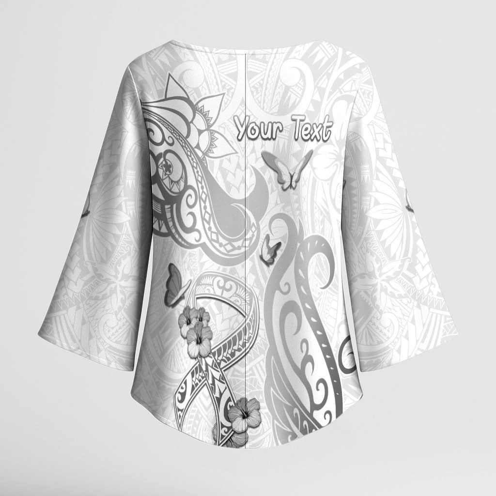 Personalised Brain Cancer Support Kimono Sleeve Blouse Ribbon Polynesian Pattern