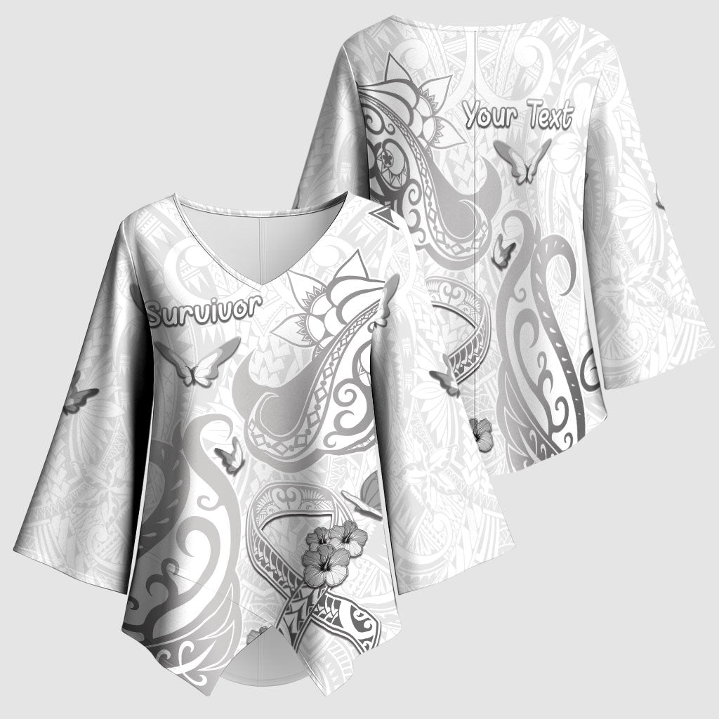 Personalised Brain Cancer Support Kimono Sleeve Blouse Ribbon Polynesian Pattern
