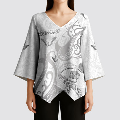 Personalised Brain Cancer Support Kimono Sleeve Blouse Ribbon Polynesian Pattern