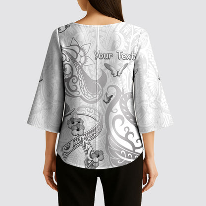 Personalised Brain Cancer Support Kimono Sleeve Blouse Ribbon Polynesian Pattern