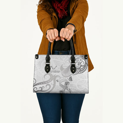 Brain Cancer Support Leather Bag Ribbon Polynesian Pattern
