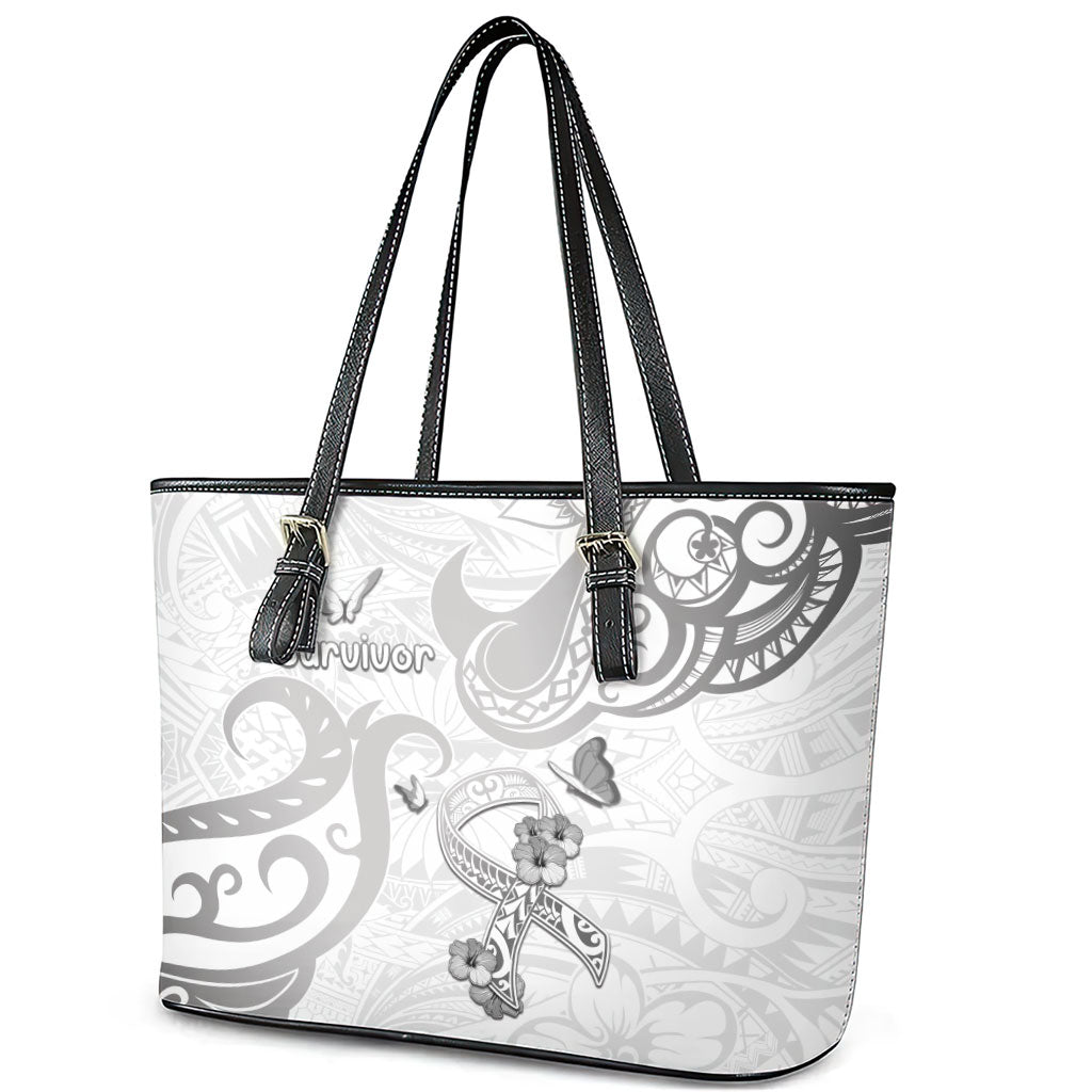 Brain Cancer Support Leather Tote Bag Ribbon Polynesian Pattern