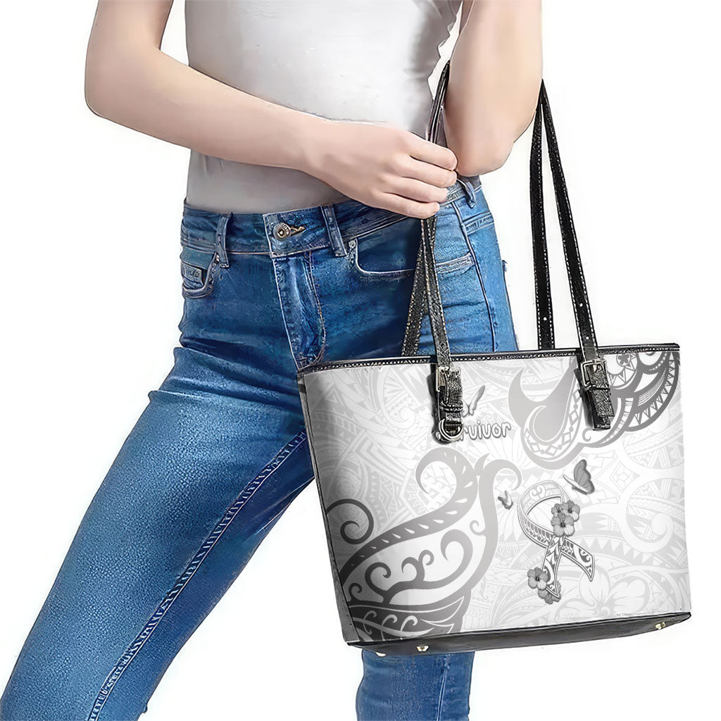 Brain Cancer Support Leather Tote Bag Ribbon Polynesian Pattern