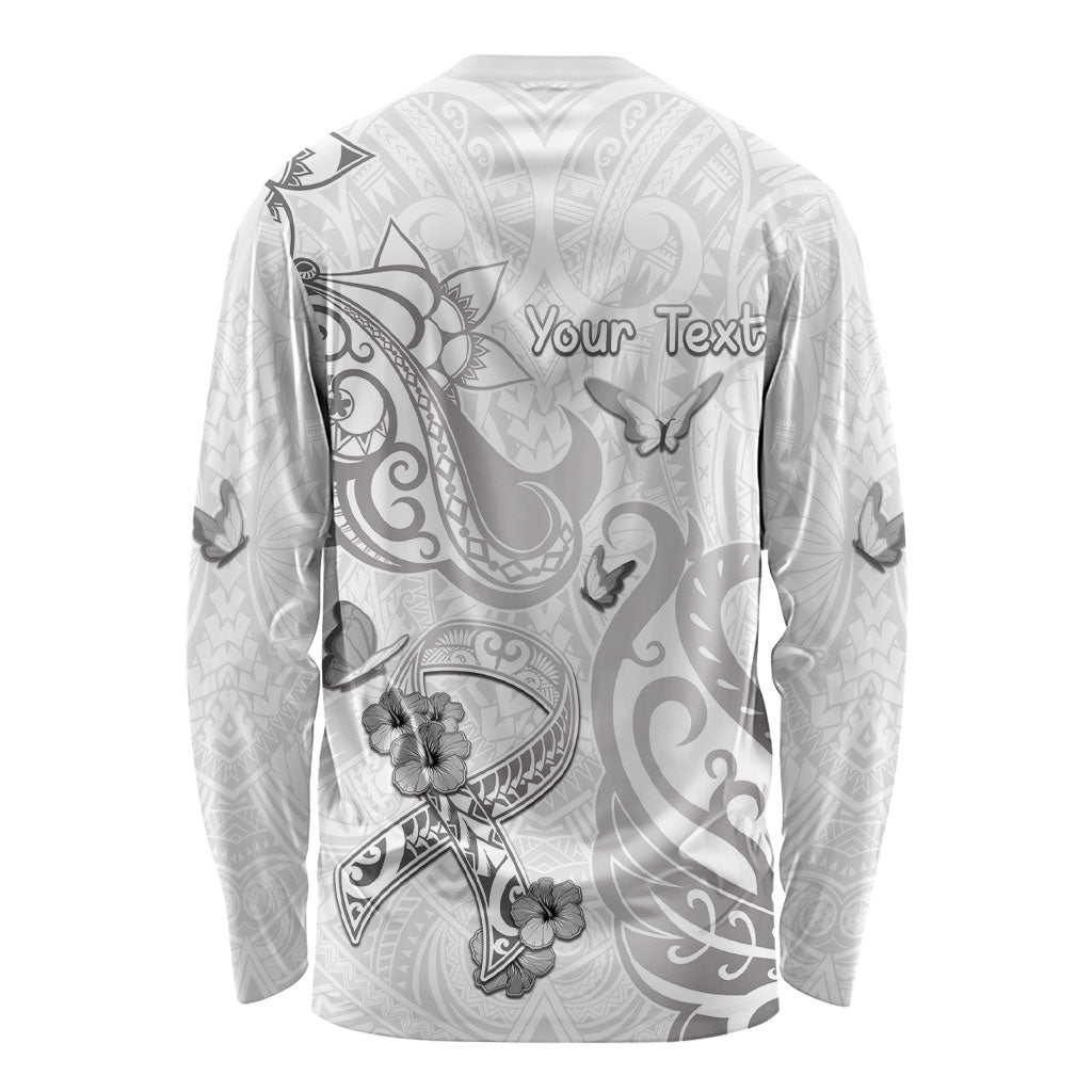 Personalised Brain Cancer Support Long Sleeve Shirt Ribbon Polynesian Pattern