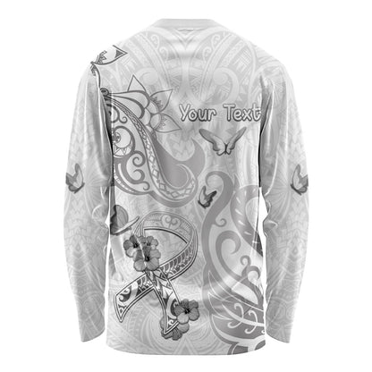 Personalised Brain Cancer Support Long Sleeve Shirt Ribbon Polynesian Pattern