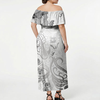 Personalised Brain Cancer Support Off Shoulder Maxi Dress Ribbon Polynesian Pattern