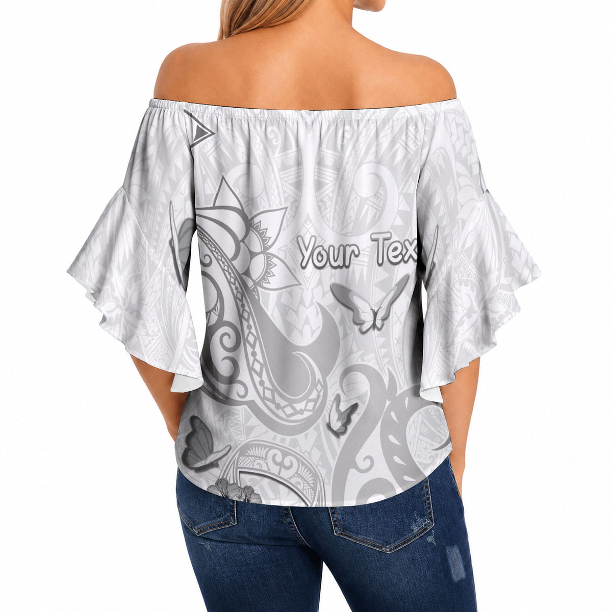 Personalised Brain Cancer Support Off Shoulder Wrap Waist Top Ribbon Polynesian Pattern