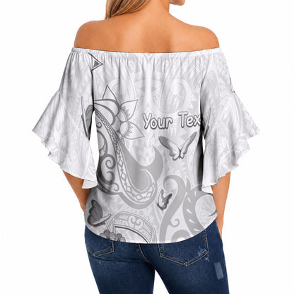 Personalised Brain Cancer Support Off Shoulder Wrap Waist Top Ribbon Polynesian Pattern