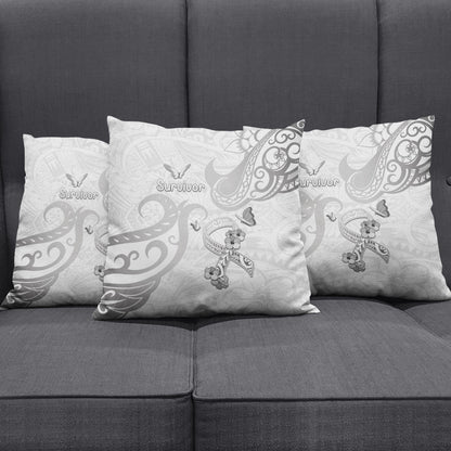 Brain Cancer Support Pillow Cover Ribbon Polynesian Pattern