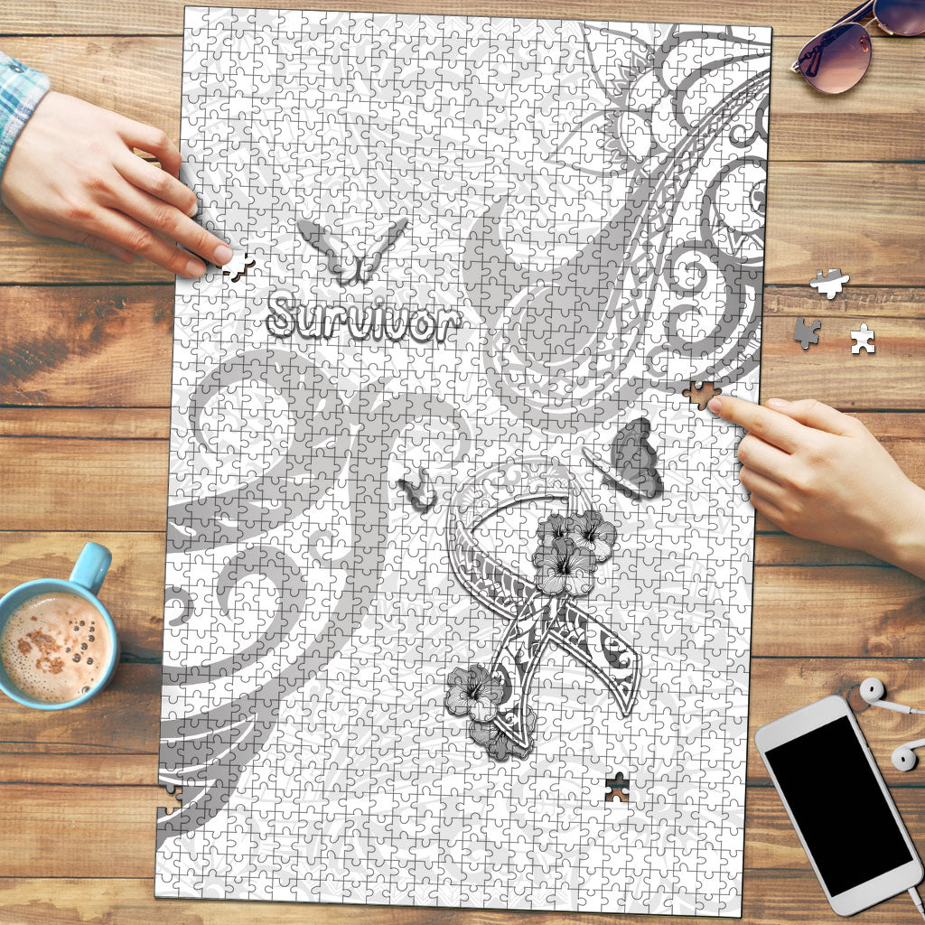 Brain Cancer Support Puzzle Ribbon Polynesian Pattern
