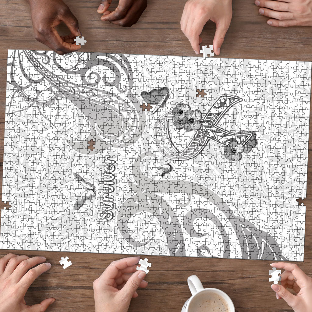 Brain Cancer Support Puzzle Ribbon Polynesian Pattern