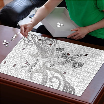 Brain Cancer Support Puzzle Ribbon Polynesian Pattern