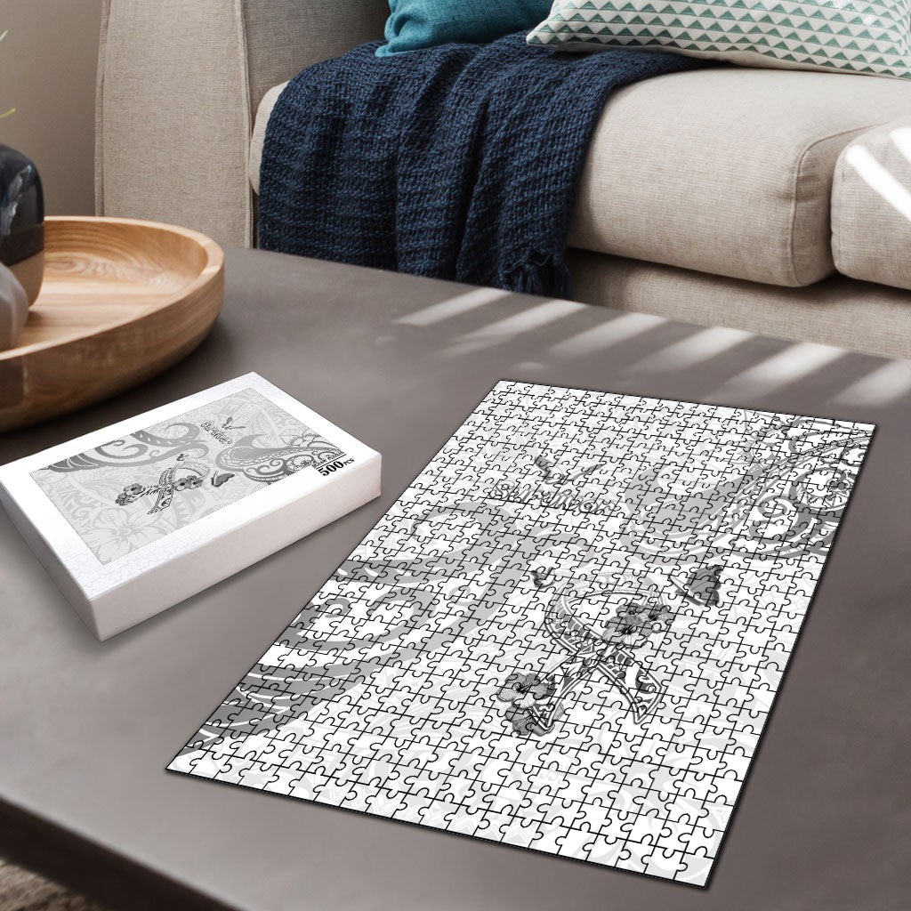 Brain Cancer Support Puzzle Ribbon Polynesian Pattern