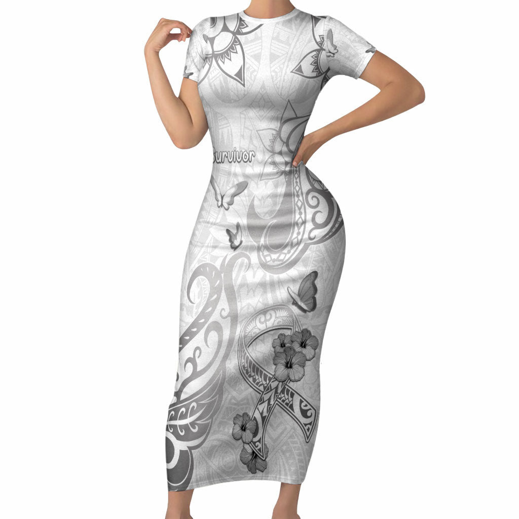Personalised Brain Cancer Support Short Sleeve Bodycon Dress Ribbon Polynesian Pattern