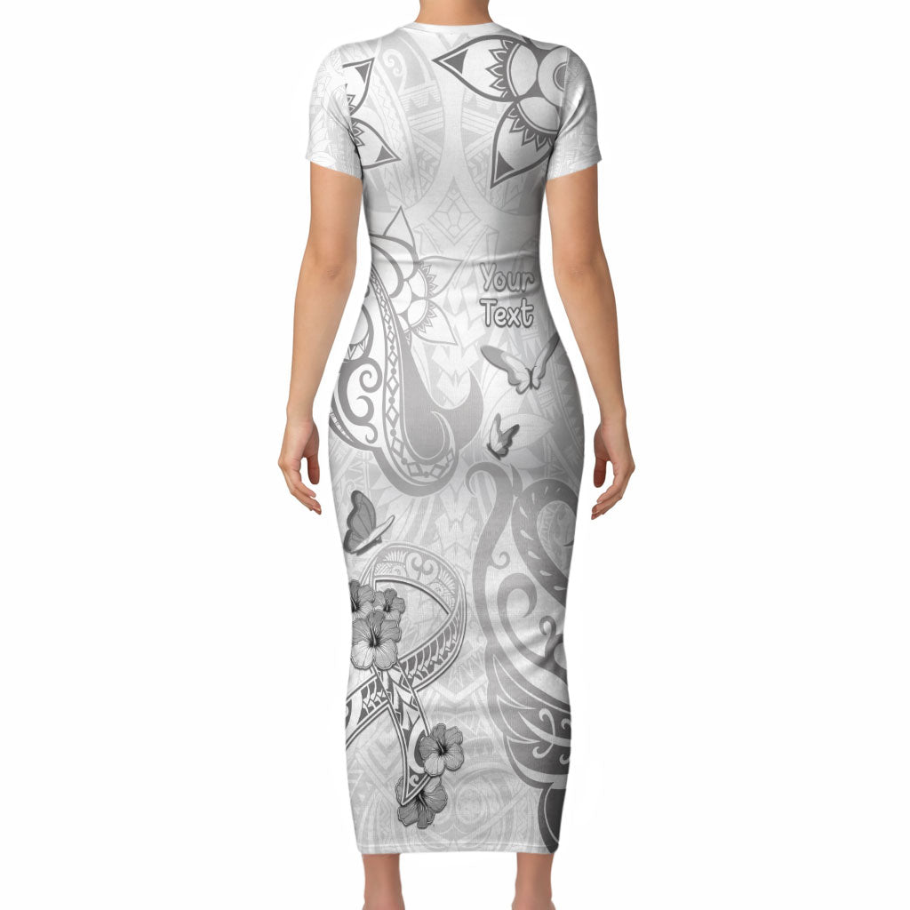 Personalised Brain Cancer Support Short Sleeve Bodycon Dress Ribbon Polynesian Pattern