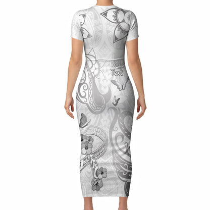Personalised Brain Cancer Support Short Sleeve Bodycon Dress Ribbon Polynesian Pattern