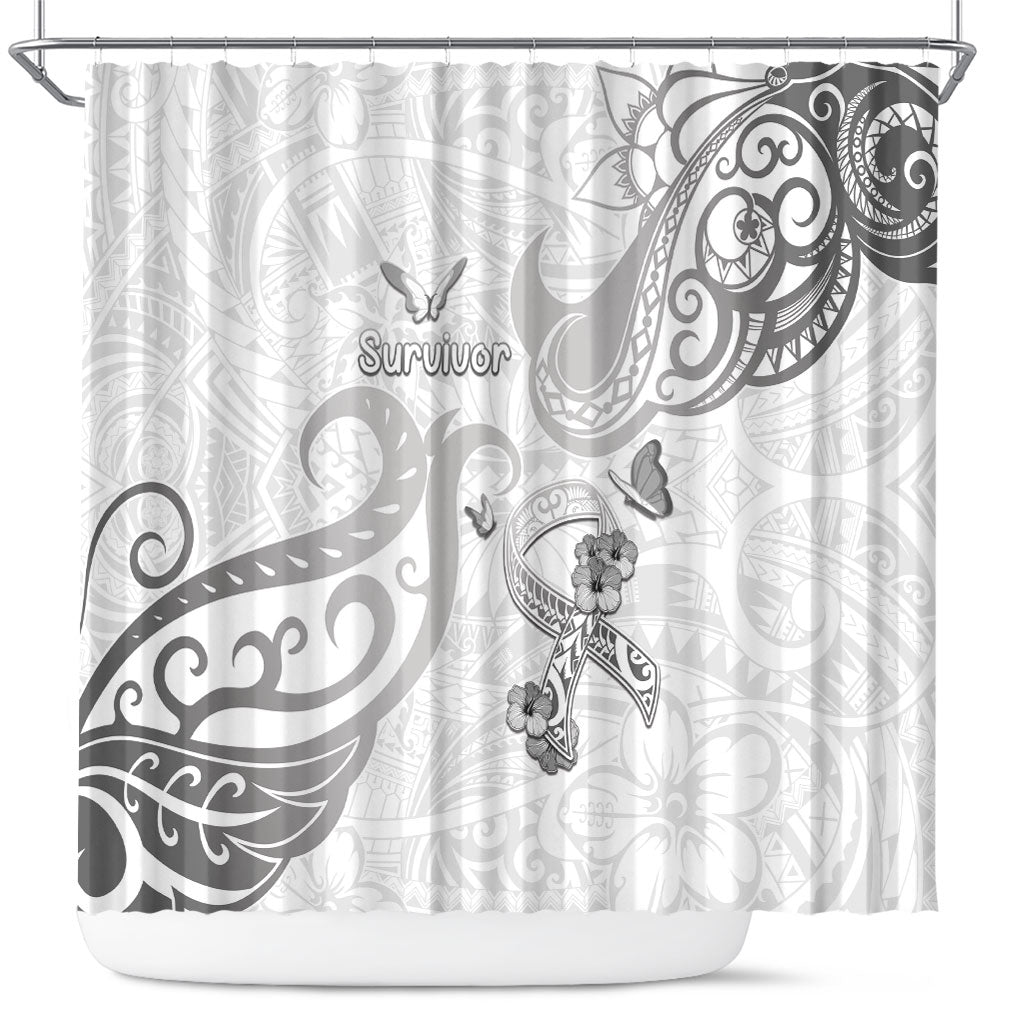 Brain Cancer Support Shower Curtain Ribbon Polynesian Pattern