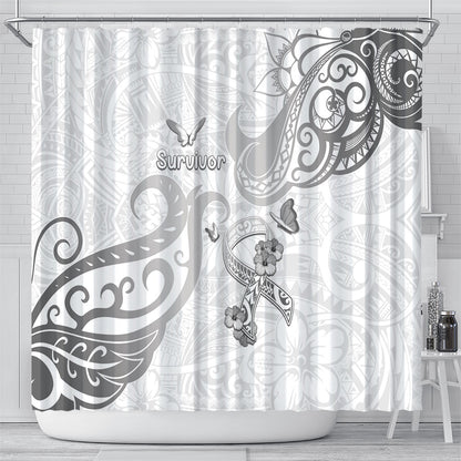 Brain Cancer Support Shower Curtain Ribbon Polynesian Pattern