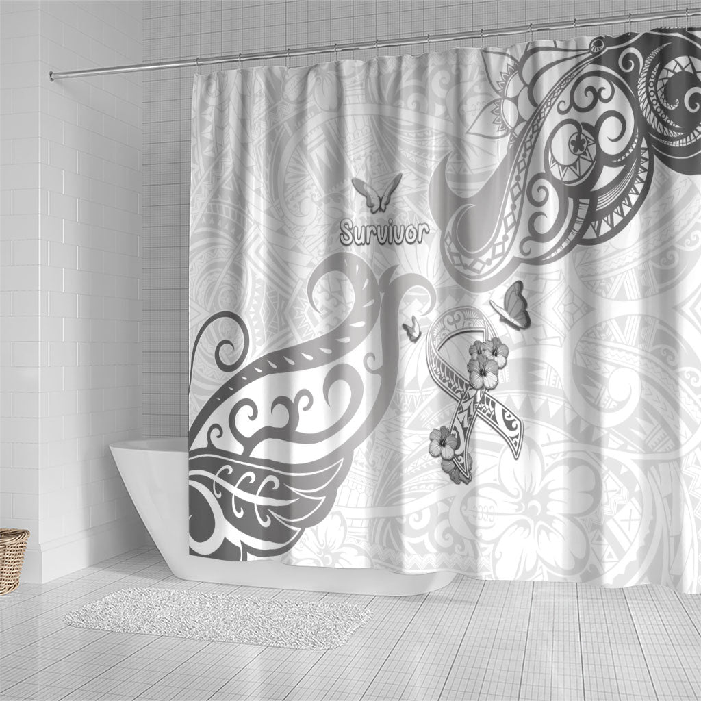 Brain Cancer Support Shower Curtain Ribbon Polynesian Pattern