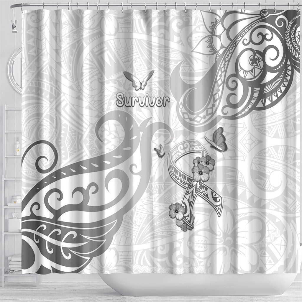 Brain Cancer Support Shower Curtain Ribbon Polynesian Pattern