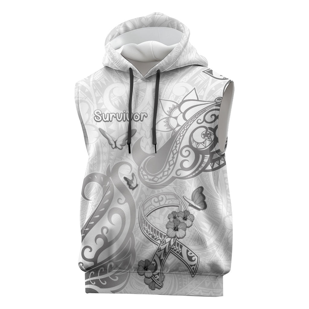 Personalised Brain Cancer Support Sleeveless Hoodie Ribbon Polynesian Pattern