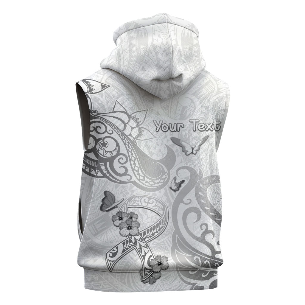 Personalised Brain Cancer Support Sleeveless Hoodie Ribbon Polynesian Pattern