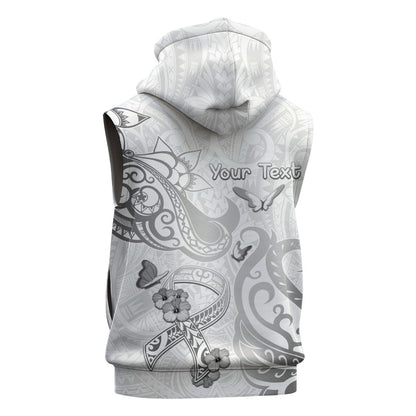 Personalised Brain Cancer Support Sleeveless Hoodie Ribbon Polynesian Pattern