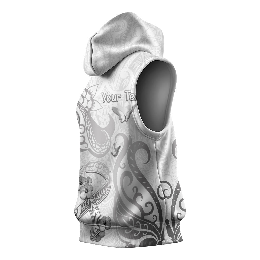 Personalised Brain Cancer Support Sleeveless Hoodie Ribbon Polynesian Pattern