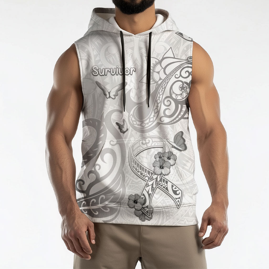 Personalised Brain Cancer Support Sleeveless Hoodie Ribbon Polynesian Pattern