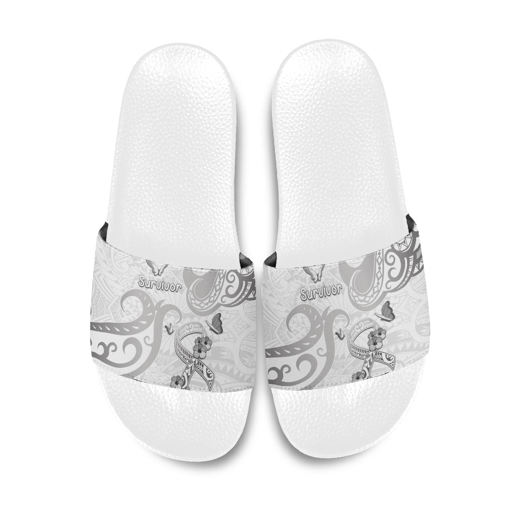 Brain Cancer Support Slide Sandals Ribbon Polynesian Pattern