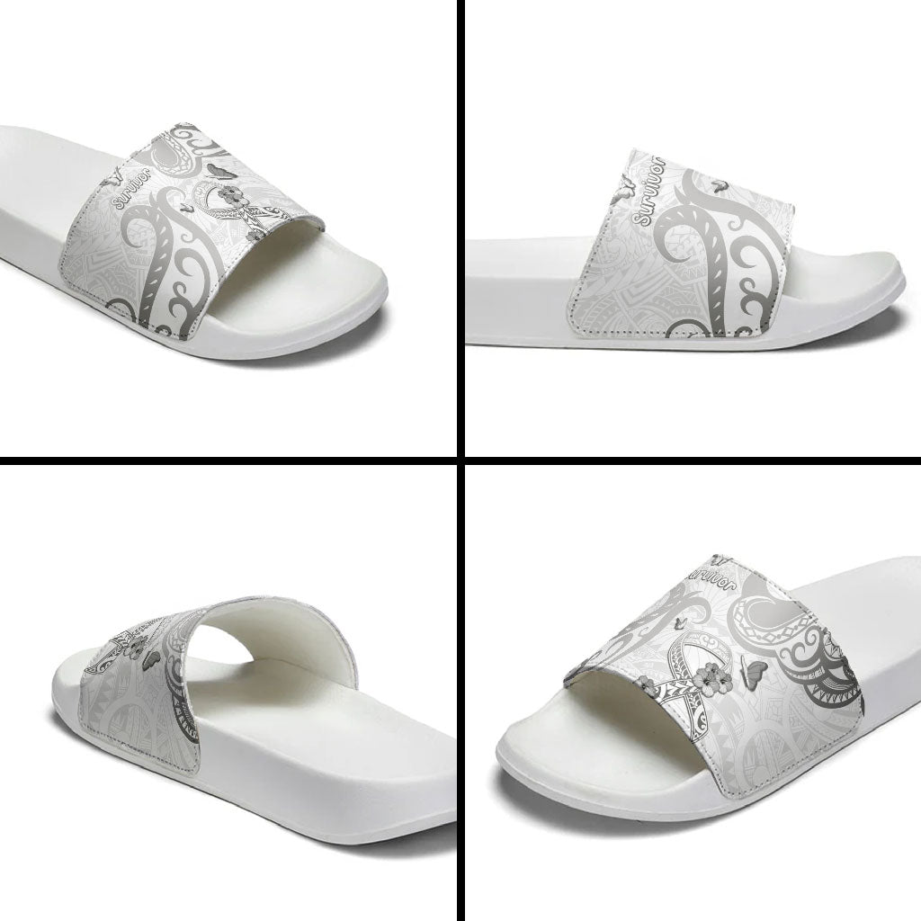 Brain Cancer Support Slide Sandals Ribbon Polynesian Pattern