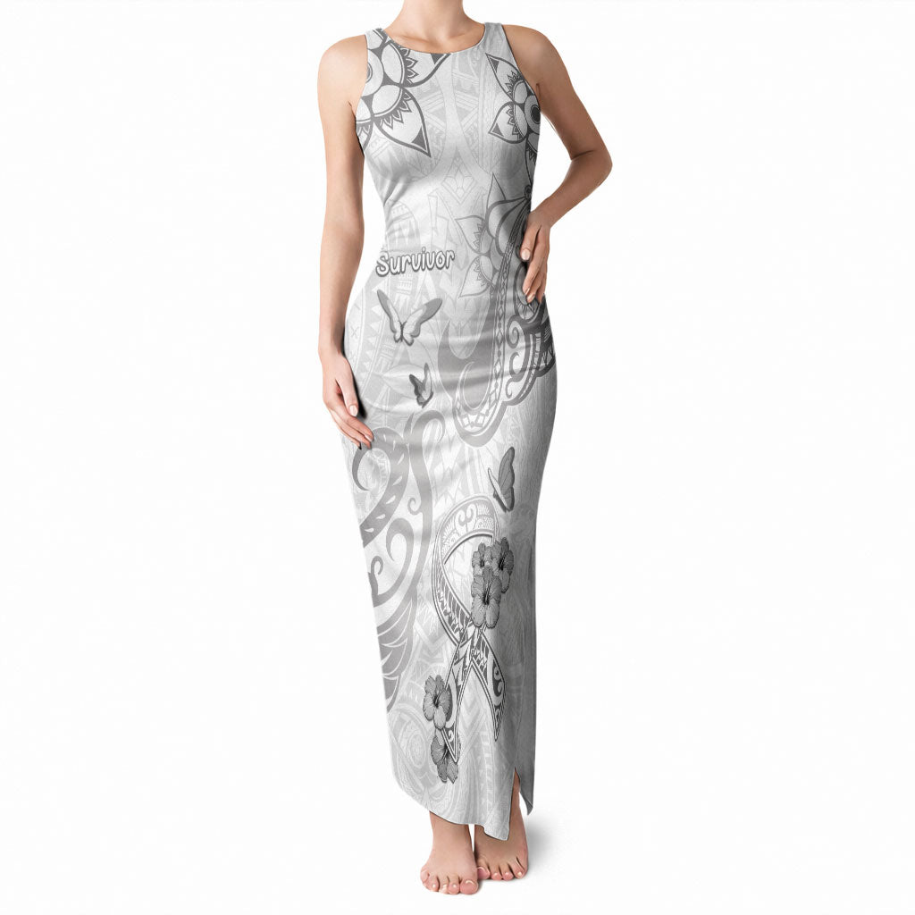 Personalised Brain Cancer Support Tank Maxi Dress Ribbon Polynesian Pattern