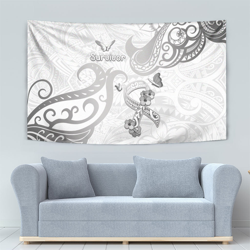 Brain Cancer Support Tapestry Ribbon Polynesian Pattern