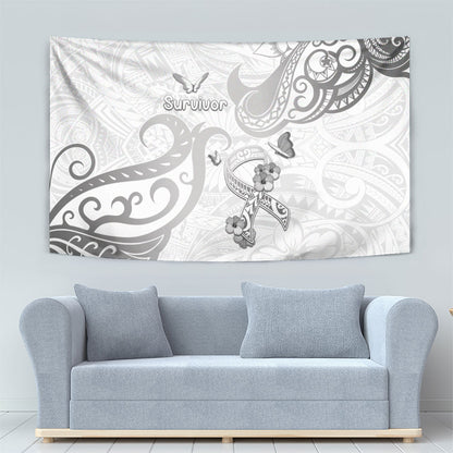 Brain Cancer Support Tapestry Ribbon Polynesian Pattern