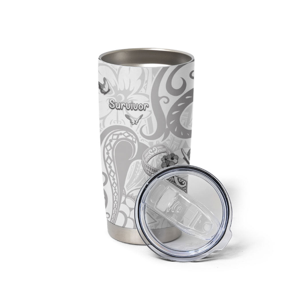 Personalised Brain Cancer Support Tumbler Cup Ribbon Polynesian Pattern