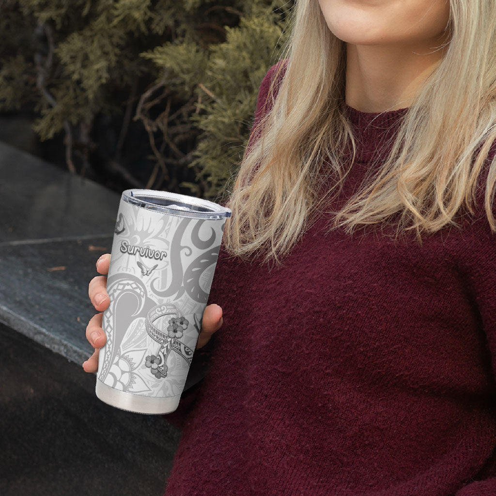 Personalised Brain Cancer Support Tumbler Cup Ribbon Polynesian Pattern