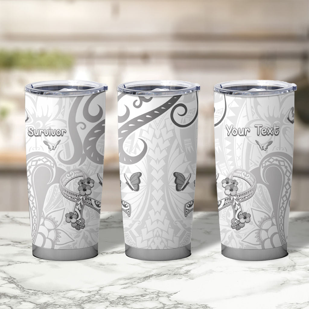 Personalised Brain Cancer Support Tumbler Cup Ribbon Polynesian Pattern