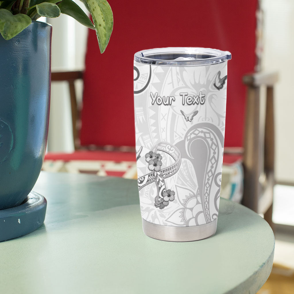 Personalised Brain Cancer Support Tumbler Cup Ribbon Polynesian Pattern