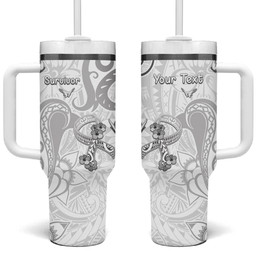 Personalised Brain Cancer Support Tumbler With Handle Ribbon Polynesian Pattern