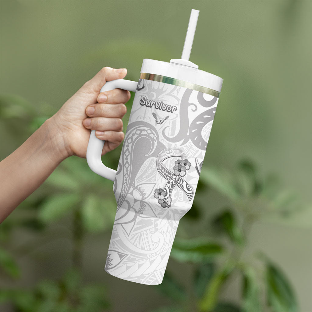 Personalised Brain Cancer Support Tumbler With Handle Ribbon Polynesian Pattern