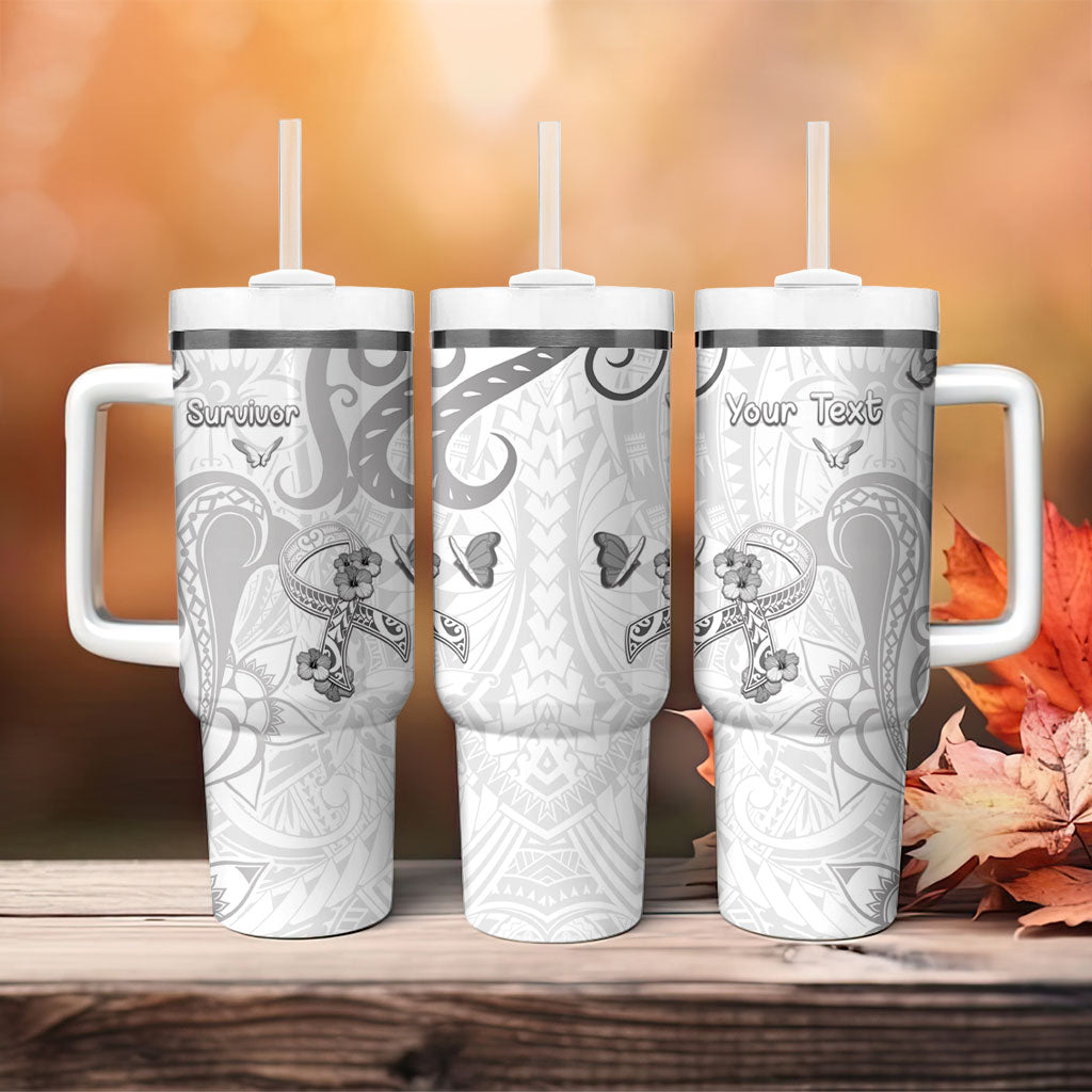 Personalised Brain Cancer Support Tumbler With Handle Ribbon Polynesian Pattern