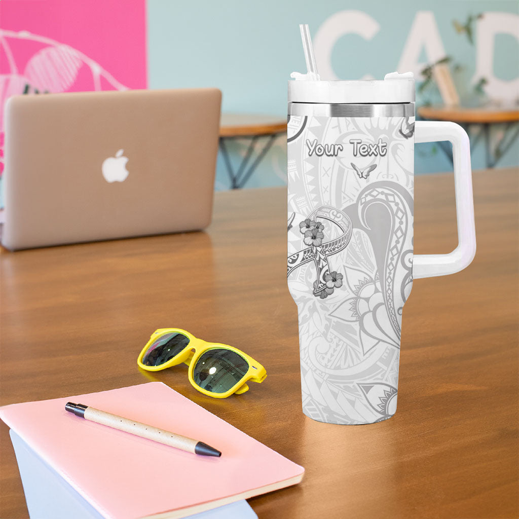 Personalised Brain Cancer Support Tumbler With Handle Ribbon Polynesian Pattern