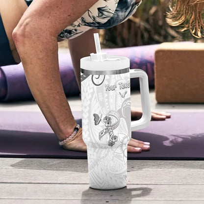 Personalised Brain Cancer Support Tumbler With Handle Ribbon Polynesian Pattern