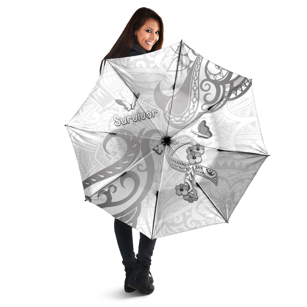 Brain Cancer Support Umbrella Ribbon Polynesian Pattern