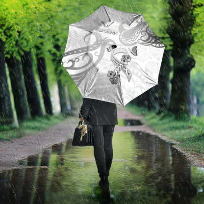 Brain Cancer Support Umbrella Ribbon Polynesian Pattern